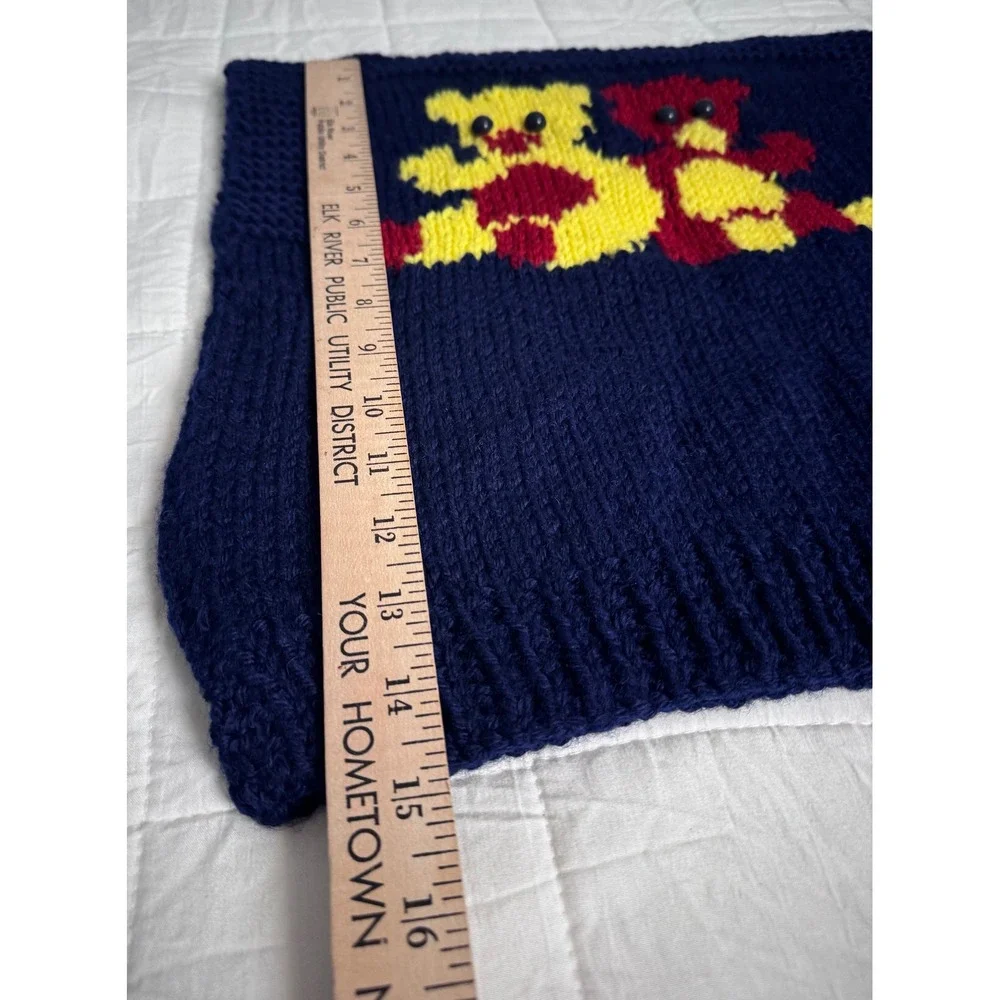 Handmade Knit Baby Vest Blue Two Teddy Bears Applique Buttons‎
